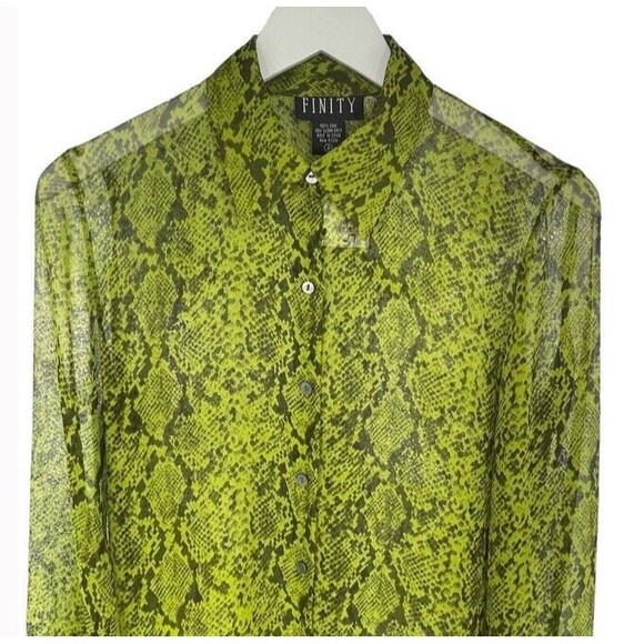 FINITY Silk Boah Snake Print Sheer Buttoned Vintage Shirt 80s 90s Classy Rich 4 - Picture 3 of 9
